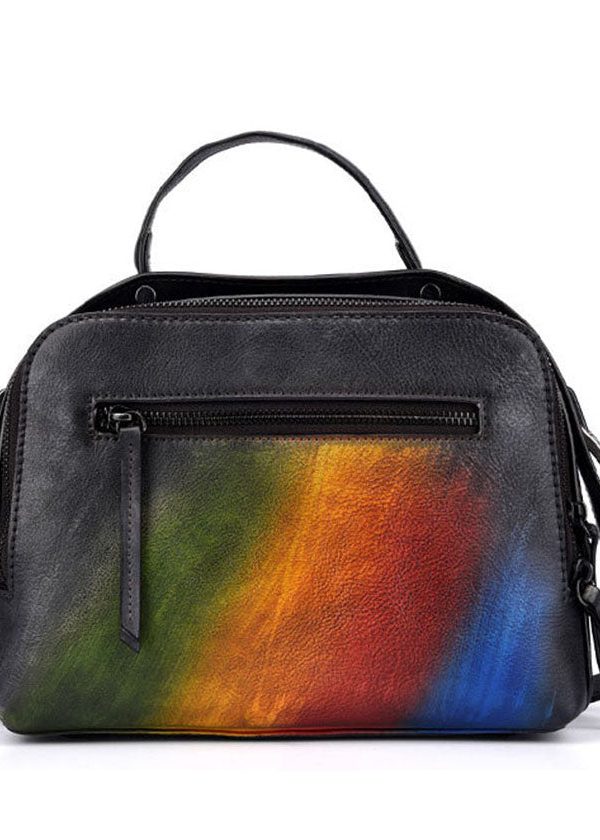 Chic Rainbow Tie Dye Paitings Calf Leather Satchel Handbag
