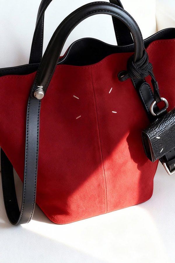 Chic Red Large Capacity Suede Bucket Bag