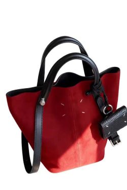 Chic Red Large Capacity Suede Bucket Bag