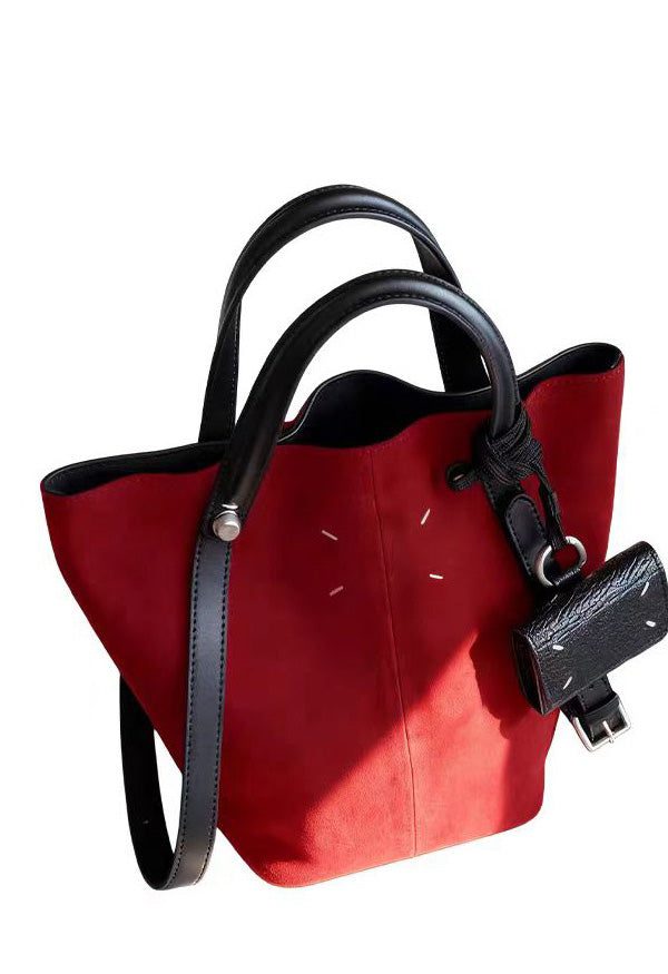 Chic Red Large Capacity Suede Bucket Bag