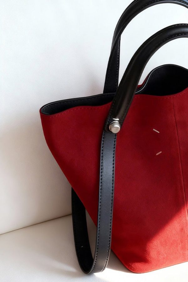 Chic Red Large Capacity Suede Bucket Bag