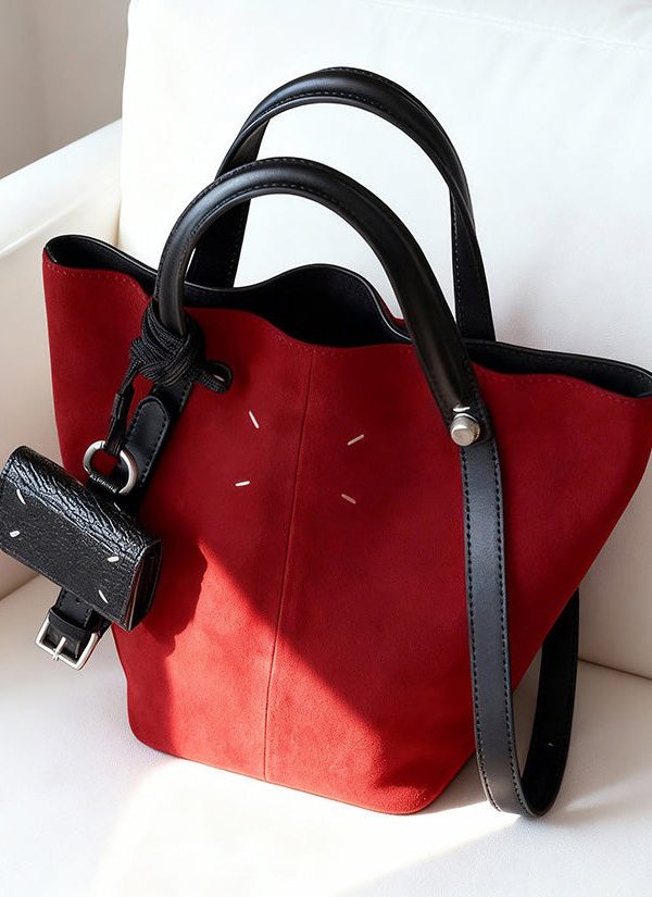 Chic Red Large Capacity Suede Bucket Bag