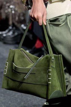 Chic Tea Green Solid Durable Fine Suede Shoulder Bags