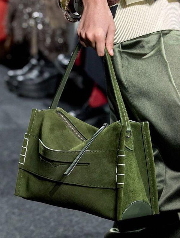 Chic Tea Green Solid Durable Fine Suede Shoulder Bags