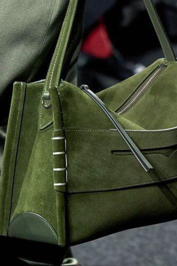 Chic Tea Green Solid Durable Fine Suede Shoulder Bags