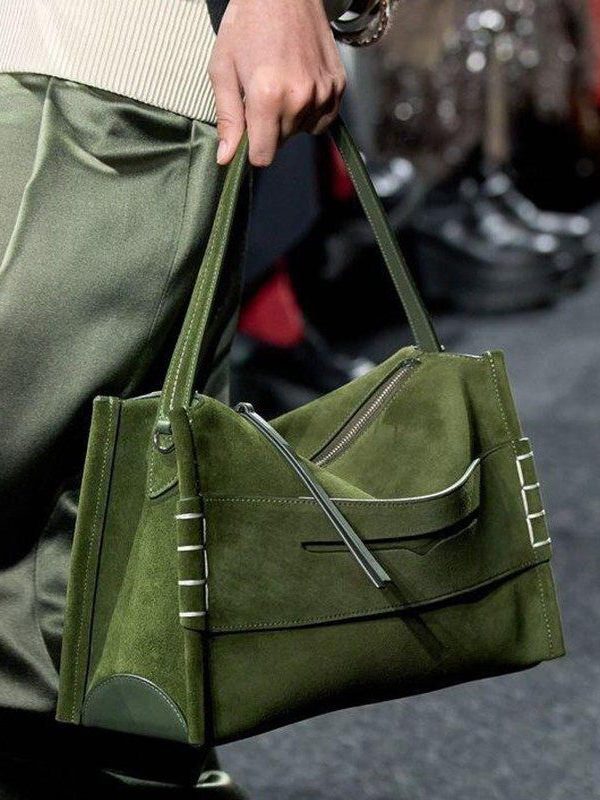 Chic Tea Green Solid Durable Fine Suede Shoulder Bags