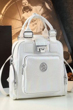 Chic White Embossed Pockets Calf Leather Tote Backpack Bag