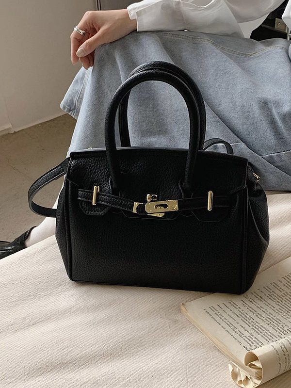 Chic White Solid Durable Faux Leather Tote Handbag