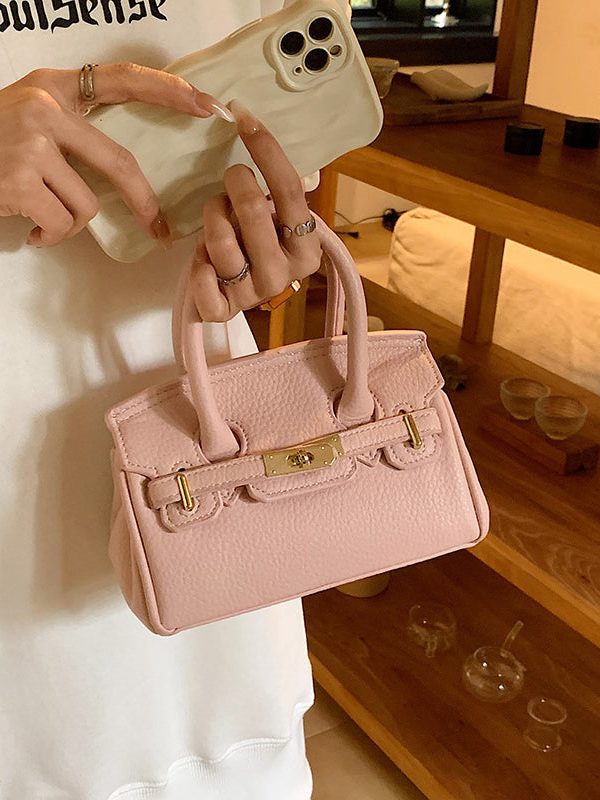 Chic White Solid Durable Faux Leather Tote Handbag