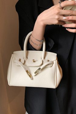 Chic White Solid Durable Faux Leather Tote Handbag