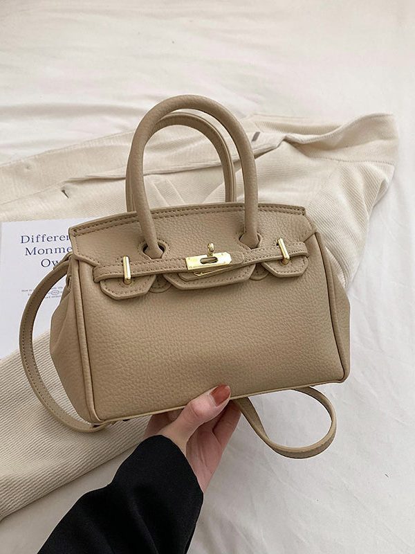 Chic White Solid Durable Faux Leather Tote Handbag