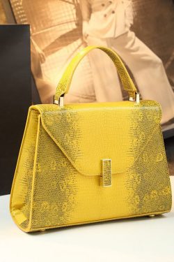 Chic Yellow Embossed Durable Calf Leather Tote Handbag