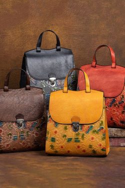 Chic Yellow Floral Embossing Calf Leather Women's Tote Handbag