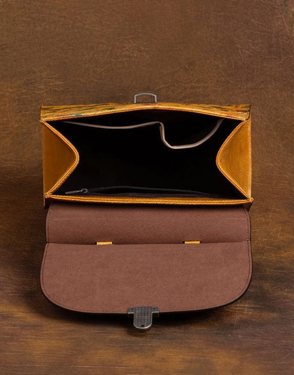 Chic Yellow Floral Embossing Calf Leather Women's Tote Handbag