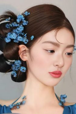Chinese Style Blue Alloy Acrylic Floral Hairpin Suit