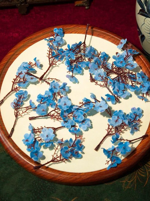 Chinese Style Blue Alloy Acrylic Floral Hairpin Suit