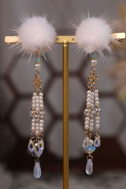Chinese Style Blue Alloy Pearl Colored Glaze Mink Hair Hairpin Three-piece set