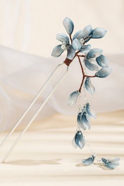 Chinese Style Blue Copper Alloy Colored Glaze Tassel Hairpin