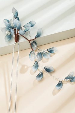 Chinese Style Blue Copper Alloy Colored Glaze Tassel Hairpin