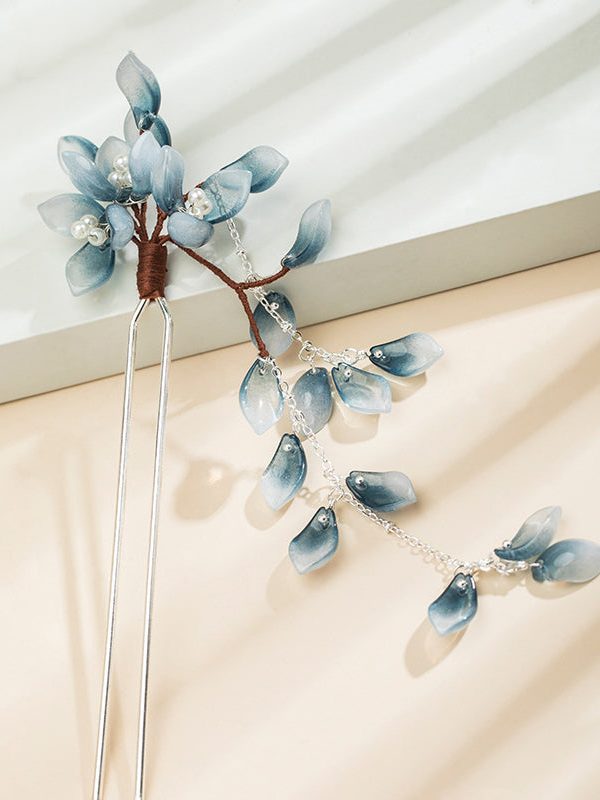 Chinese Style Blue Copper Alloy Colored Glaze Tassel Hairpin