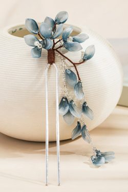 Chinese Style Blue Copper Alloy Colored Glaze Tassel Hairpin