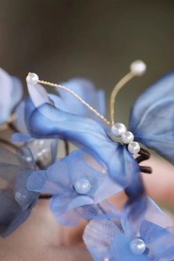 Chinese Style Blue Velvet Butterfly Iris Hairpin