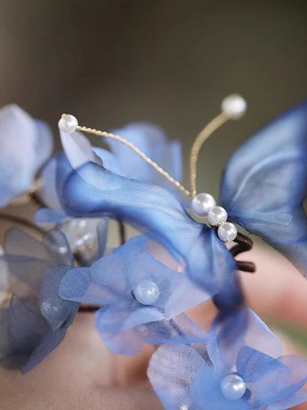 Chinese Style Blue Velvet Butterfly Iris Hairpin