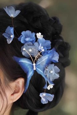 Chinese Style Blue Velvet Butterfly Iris Hairpin