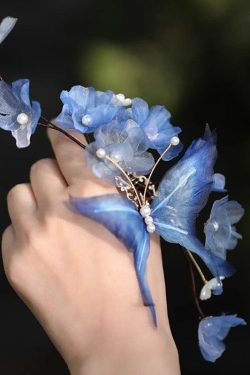 Chinese Style Blue Velvet Butterfly Iris Hairpin