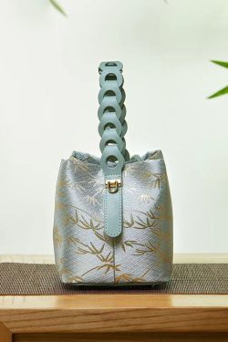 Chinese Style Jacquard Calf Leather Tote Handbag