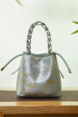 Chinese Style Jacquard Calf Leather Tote Handbag