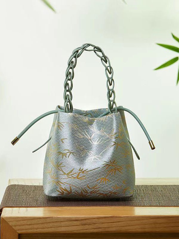Chinese Style Jacquard Calf Leather Tote Handbag