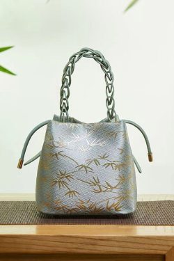 Chinese Style Jacquard Calf Leather Tote Handbag