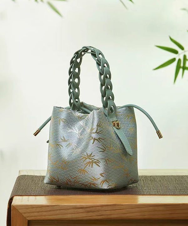 Chinese Style Jacquard Calf Leather Tote Handbag