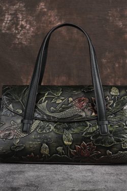 Chinese Style Women Gold Calf Leather Tote Crossbody Bag