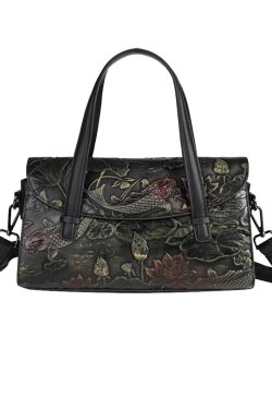 Chinese Style Women Gold Calf Leather Tote Crossbody Bag