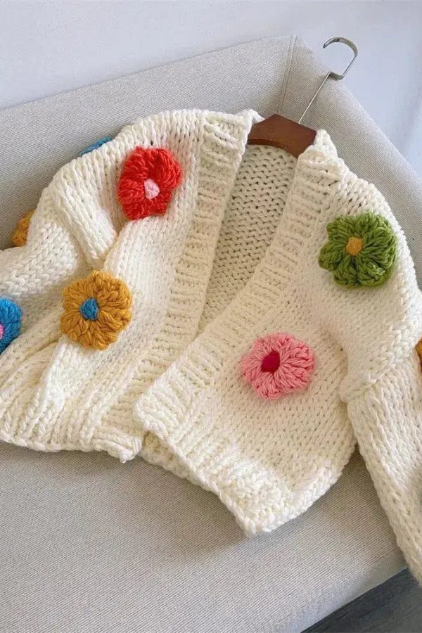 Chunky Colorful Floral Cardigan