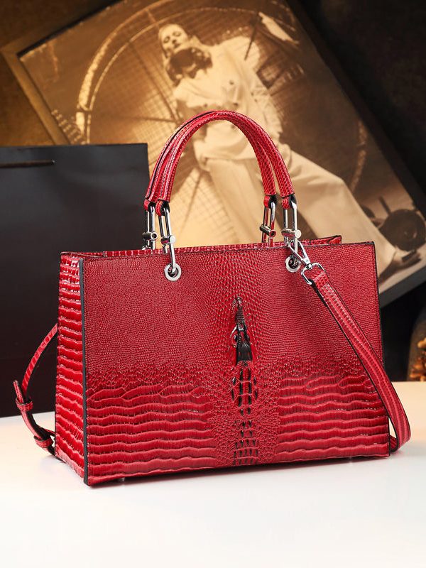 Classic Alligator Pattern Solid Durable Faux Leather Women Handbags