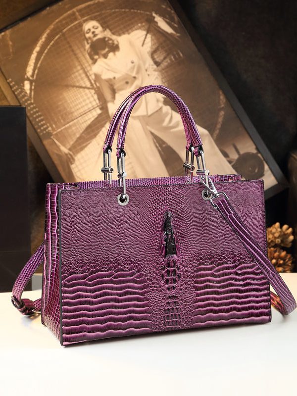 Classic Alligator Pattern Solid Durable Faux Leather Women Handbags