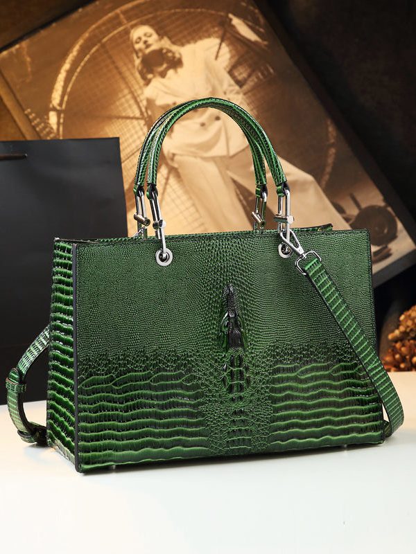 Classic Alligator Pattern Solid Durable Faux Leather Women Handbags