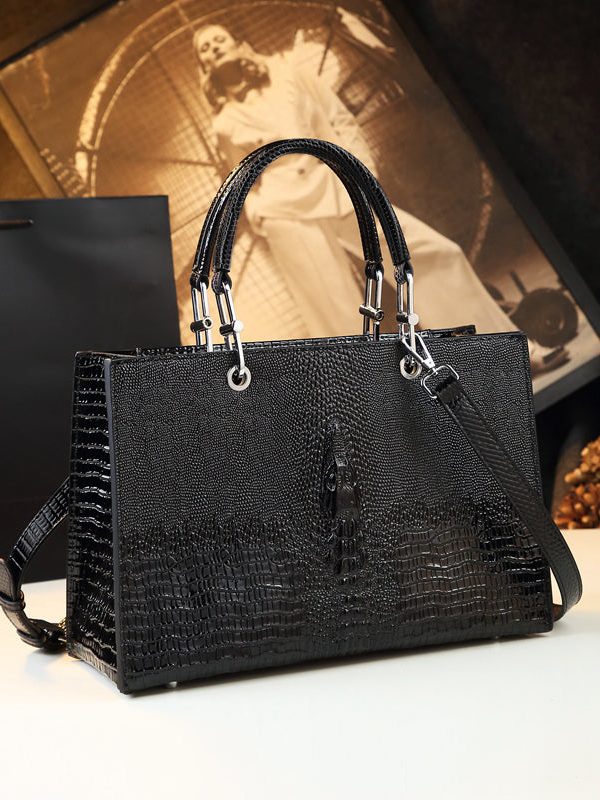 Classic Alligator Pattern Solid Durable Faux Leather Women Handbags