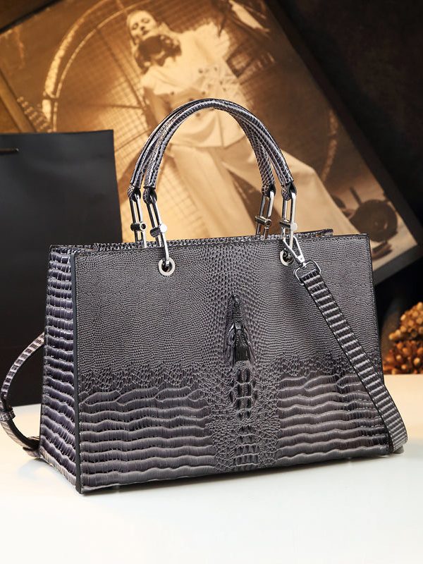 Classic Alligator Pattern Solid Durable Faux Leather Women Handbags