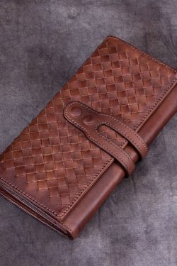 Classic Coffee Diamond lattice Genuine Calf Leather Wallet Purse