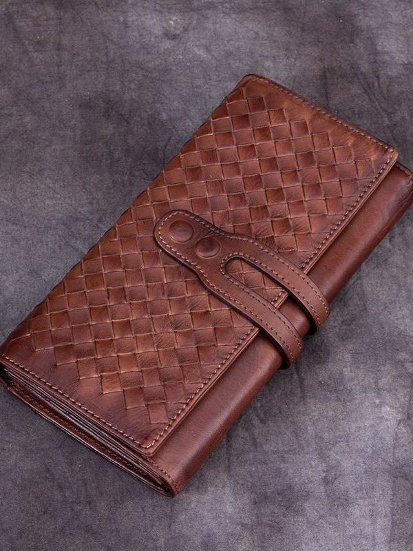 Classic Coffee Diamond lattice Genuine Calf Leather Wallet Purse