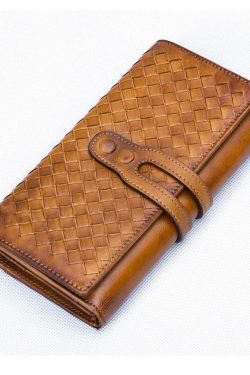 Classic Coffee Diamond lattice Genuine Calf Leather Wallet Purse