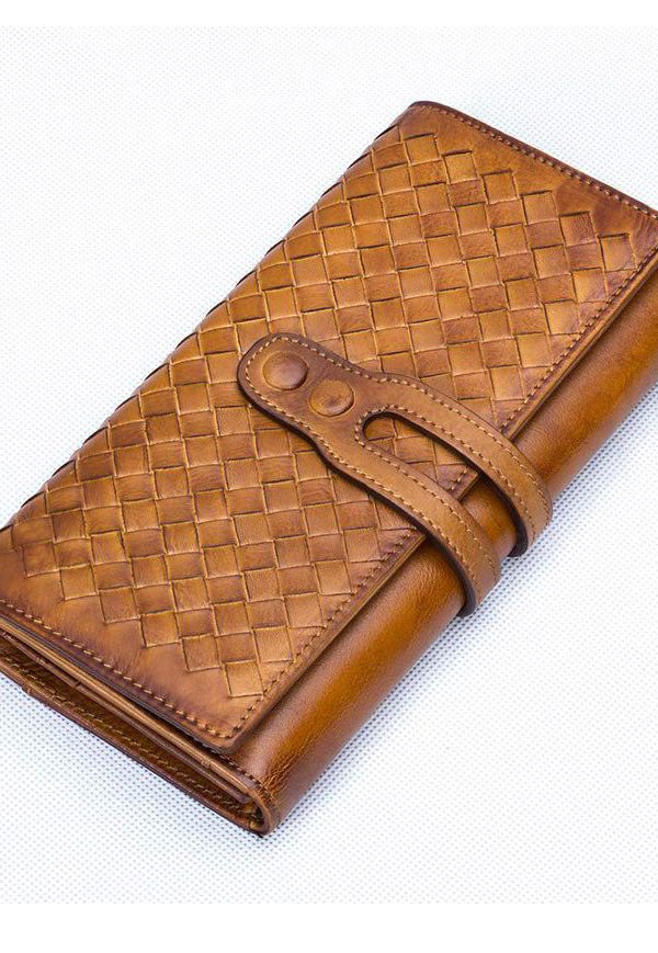 Classic Coffee Diamond lattice Genuine Calf Leather Wallet Purse