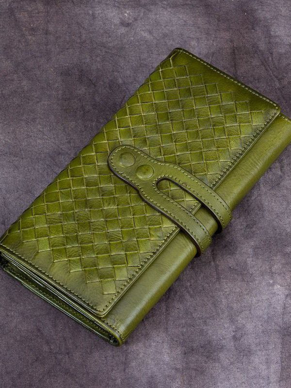 Classic Coffee Diamond lattice Genuine Calf Leather Wallet Purse