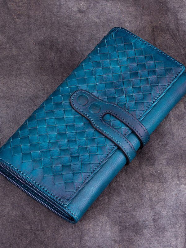 Classic Coffee Diamond lattice Genuine Calf Leather Wallet Purse