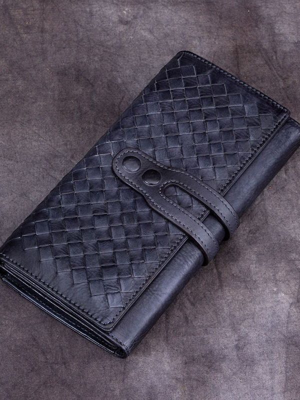 Classic Coffee Diamond lattice Genuine Calf Leather Wallet Purse