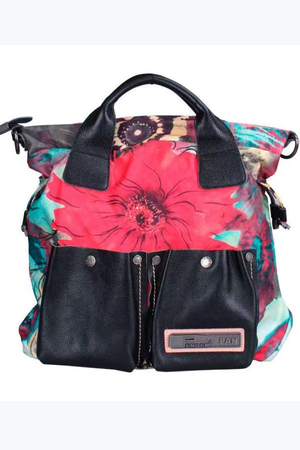 Classic Large Capacity Canvas Patchwork Calf Leather Tote Handbag